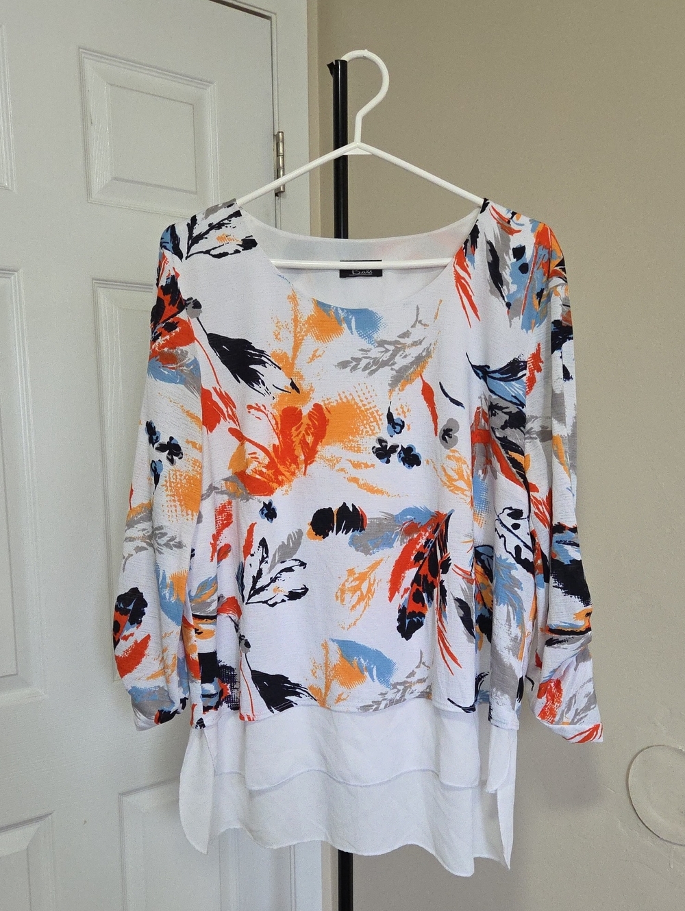 Bali White Floral Tunic with Orange, Blue & Black Accents